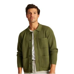 Bonobos Olive Green Men's Fisherman Rib Chore Sweater Cotton/Wool Blend Sz L EUC